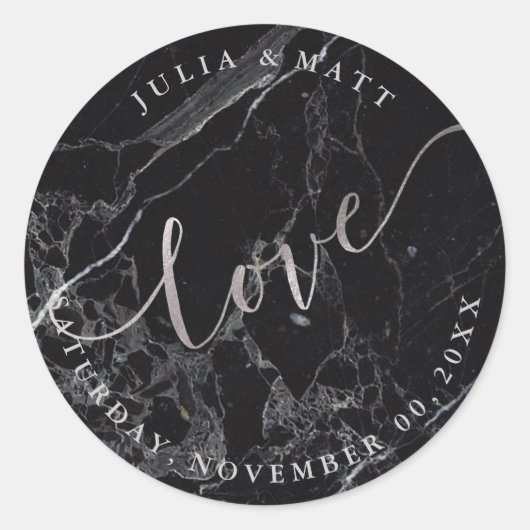 PixDezine Liefde Marmer/Faux Zilver Ronde Sticker (Voorkant)