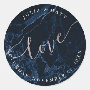 PixDezine Love/Midnight Blue Marble/Faux Silver Ronde Sticker