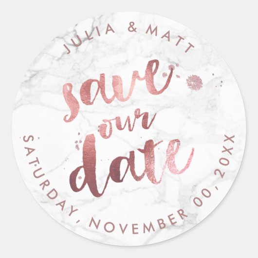 PixDezine Marble Save the Date/Faux Roos Gold Ronde Sticker (Voorkant)