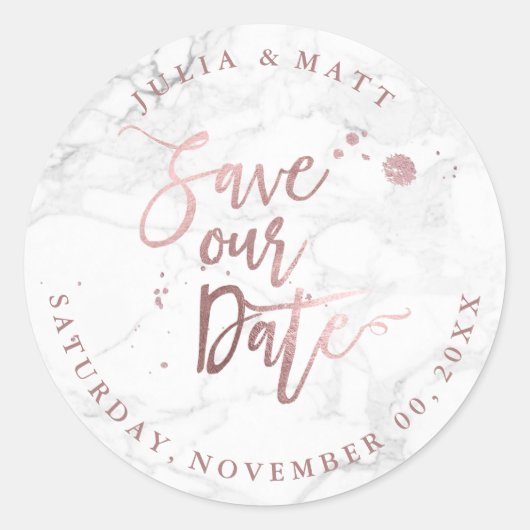 PixDezine Marble Save the Date/Faux Roos Gold Ronde Sticker (Voorkant)