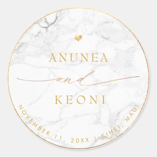 PixDezine Marmer Faux Gouden Hart Klassieke Ronde Sticker (Voorkant)