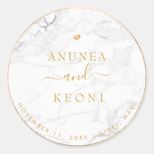 PixDezine Marmer Faux Gouden Hart Ronde Sticker (Voorkant)