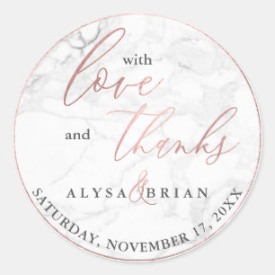PixDezine Marmer/Faux Roos Gouden Liefde + Bedankt Ronde Sticker