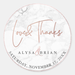 PixDezine Marmer/Faux Roos Gouden Liefde + Bedankt Ronde Sticker