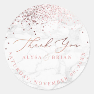 PixDezine Marmer/Nep Rose Goud Confetti Bedankt Ronde Sticker