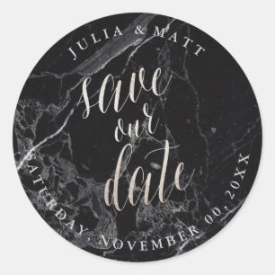 PixDezine Marmer Save the Date/Nep Zilver Ronde Sticker