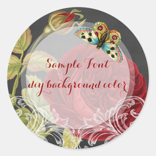PixDezine  rood rose + krijtbord Ronde Sticker (Voorkant)