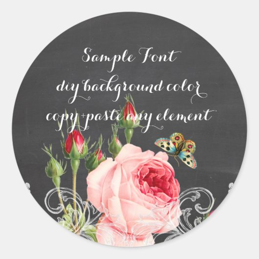 PixDezine roos + krijtbord Ronde Sticker (Voorkant)