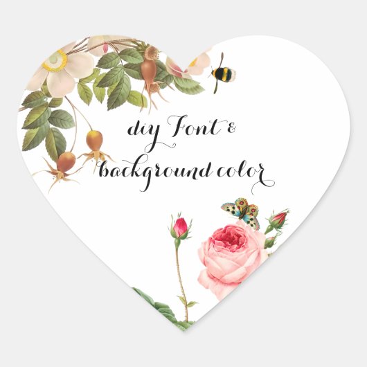 PixDezine  roze rozen/redoute Hart Sticker (Voorkant)