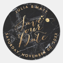 PixDezine Save the Date/Marmer+Namaak Goud Ronde Sticker