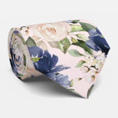 PixDezine Stofblauwe Roze Rozen Marine Heren Das (Opgerold)