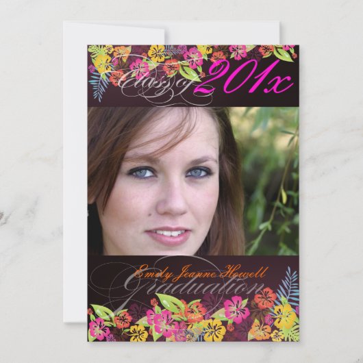 PixDezine Trendy Tropische bloemen 2011 Afstuderen Kaart (Voorkant)