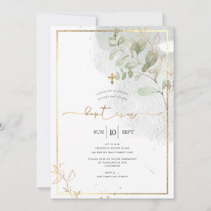 PixDezine Watercolor Groen Goud Doopfeest Kaart