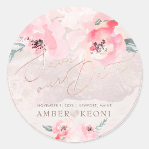 PixDezine Watercolor Roze Pioenrozen Bewaar onze Ronde Sticker
