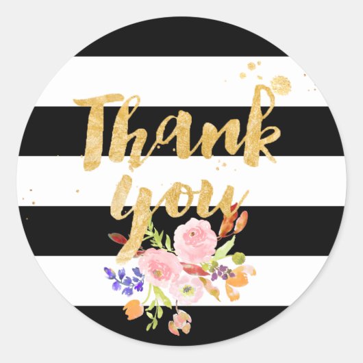 PixDezine waterverf bloemenstrepen Ronde Sticker (Voorkant)