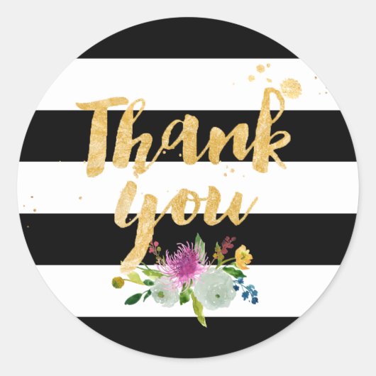 PixDezine waterverf bloemenstrepen Ronde Sticker (Voorkant)