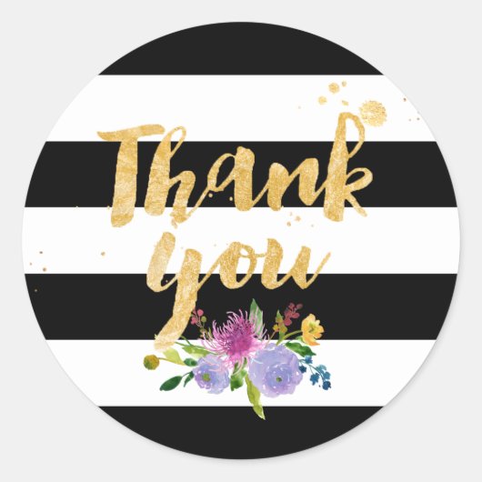 PixDezine waterverf bloemenstrepen Ronde Sticker (Voorkant)