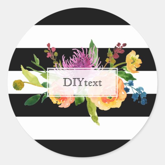 PixDezine waterverf bloemenstrepen Ronde Sticker (Voorkant)
