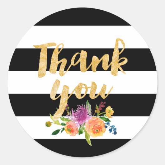 PixDezine waterverf bloemenstrepen Ronde Sticker (Voorkant)