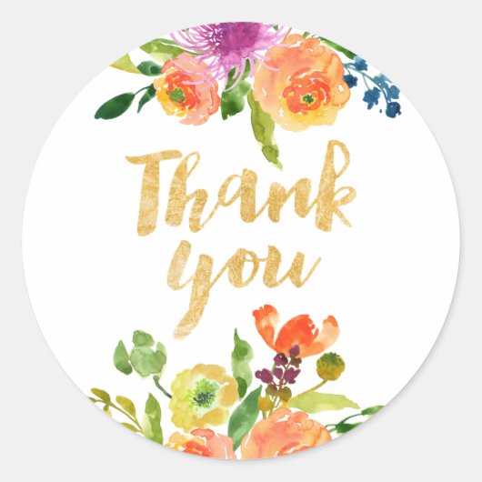 PixDezine waterverf bloemige/oranje ranunculus Ronde Sticker (Voorkant)