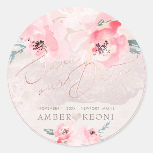 PixDezine Waterverf Blush Pioenrozen Bewaar onze d Ronde Sticker (Voorkant)