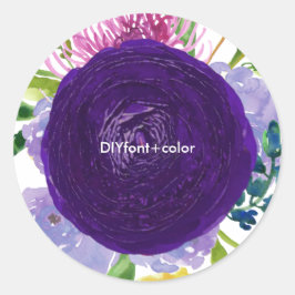 PixDezine waterverf florale/paarse ranunculus Ronde Sticker