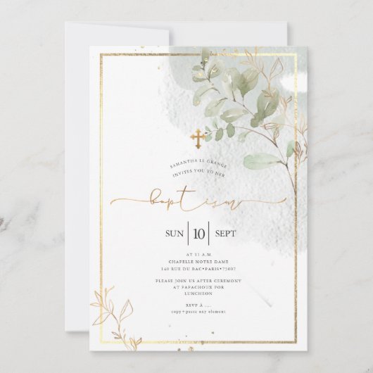 PixDezine Waterverf Groen Goud Doop Kaart (Voorkant)