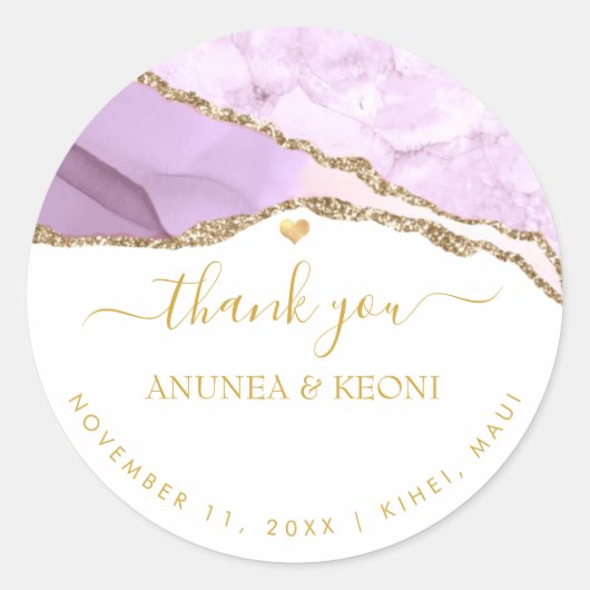 PixDezine Waterverf Paarse Agaat Faux Gold Aderen Ronde Sticker (Voorkant)