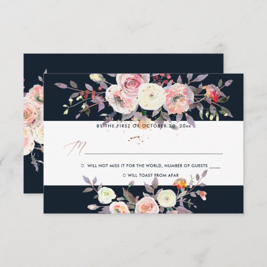 PixDezine Waterverf Pastel Rozen RSVP Kaart (Voorkant / Achterkant)