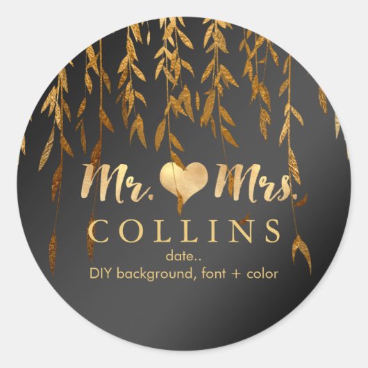 PixDezine Willow Leaves/Faux Gold/DIY achtergrond Ronde Sticker (Voorkant)