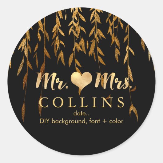PixDezine Willow Leaves/Faux Gold/DIY achtergrond Ronde Sticker (Voorkant)