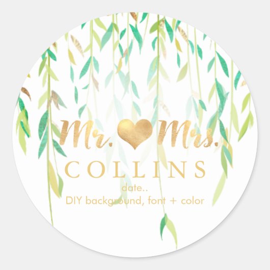 PixDezine Willow Leaves/Faux Gold/DIY achtergrond Ronde Sticker (Voorkant)