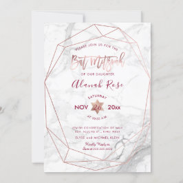 PixDezine Witte Marmeren Bat Mitzvah/Roségoud Kaart