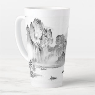 PixDezine Zwarte Chinoiserie Valley Life Landschap Latte Mok