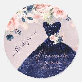 PixDezineQuinceanera Navy Glitter Gown Blush Rozen Ronde Sticker