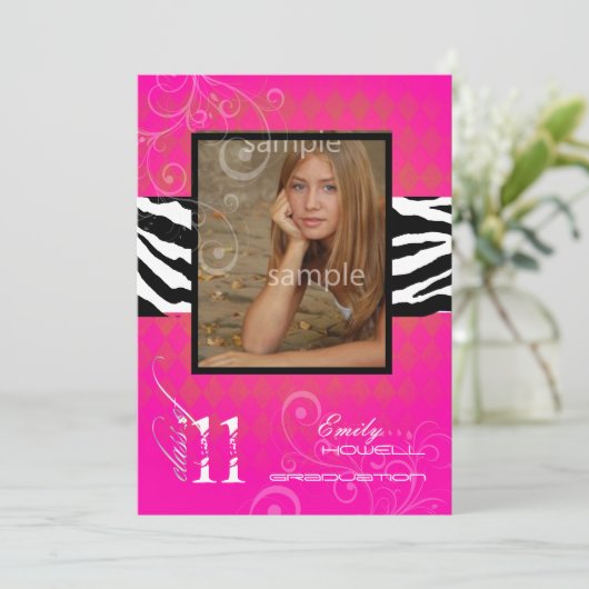 PixDezines 2011 Afstuderen, Hot-Pink Harlequin Kaart (Staand voorkant)