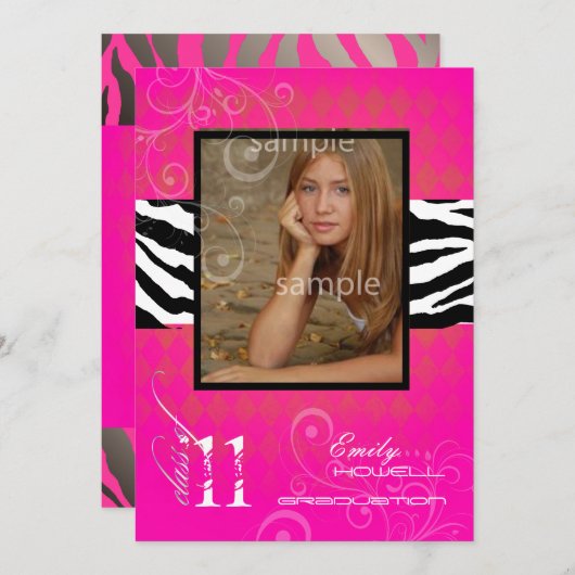 PixDezines 2011 Afstuderen, Hot-Pink Harlequin Kaart (Voorkant / Achterkant)