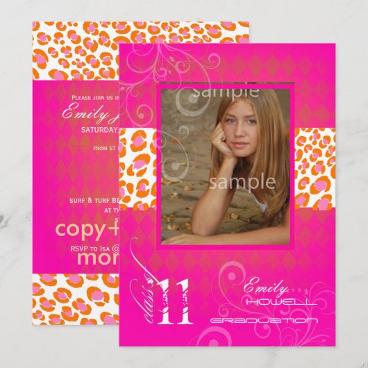 PixDezines 2011 Afstuderen, Hot-Pink Harlequin Kaart (Voorkant / Achterkant)