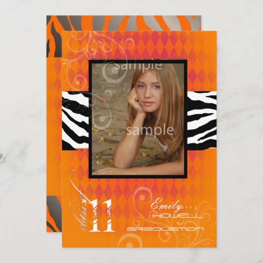 PixDezines 2011 Afstuderen, Oranje Harlequin+Zebra Kaart (Voorkant / Achterkant)