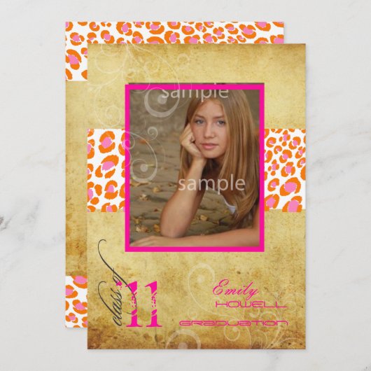 PixDezines 2011 Afstuderen, Roze luipaard Kaart (Voorkant / Achterkant)