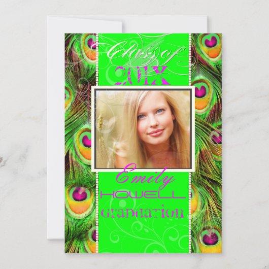 PixDezines 2012 Afstudeerders, neongroene pauw Kaart (Voorkant)