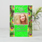 PixDezines 2012 Afstudeerders, neongroene pauw Kaart (Staand voorkant)