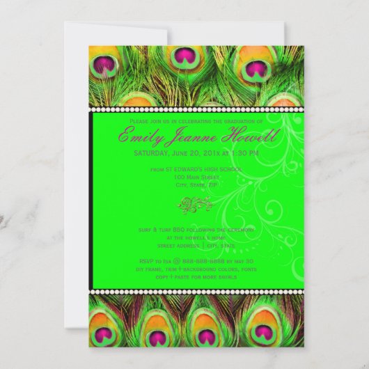 PixDezines 2012 Afstudeerders, neongroene pauw Kaart (Achterkant)