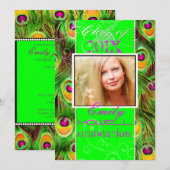 PixDezines 2012 Afstudeerders, neongroene pauw Kaart (Voorkant / Achterkant)