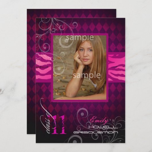 PixDezines 2012 Graduation, Zebra Print+Harlequin Kaart (Voorkant / Achterkant)