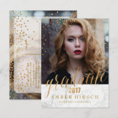 PixDezines 2017 Afstuderen foto's/Faux Metallic Go Aankondigingskaart (Voorkant / Achterkant)