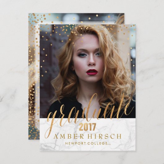 PixDezines 2017 Afstuderen foto's/Faux Metallic Go Aankondigingskaart (Voorkant / Achterkant)