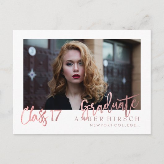 PixDezines 2017 Afstuderen Foto's/Faux Roos Gold Uitnodiging Briefkaart (Voorkant)