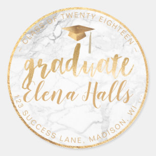 PixDezines 2018 Afstuderen/Marmer+Faux Gold Ronde Sticker