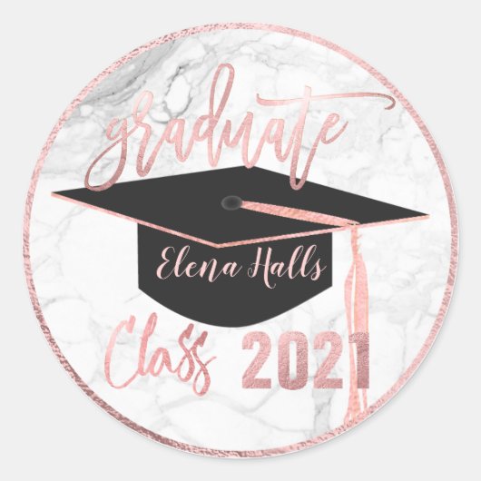 PixDezines 2018 Graduation/Marble+Faux Rose Gold Ronde Sticker (Voorkant)